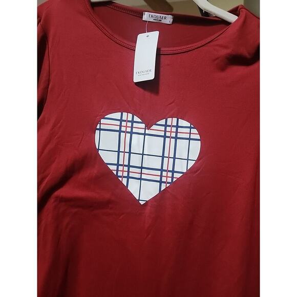 Ekouaer Women's Top Large Heart Red Long Sleeve T Shirt NWT A127 - Picture 2 of 5